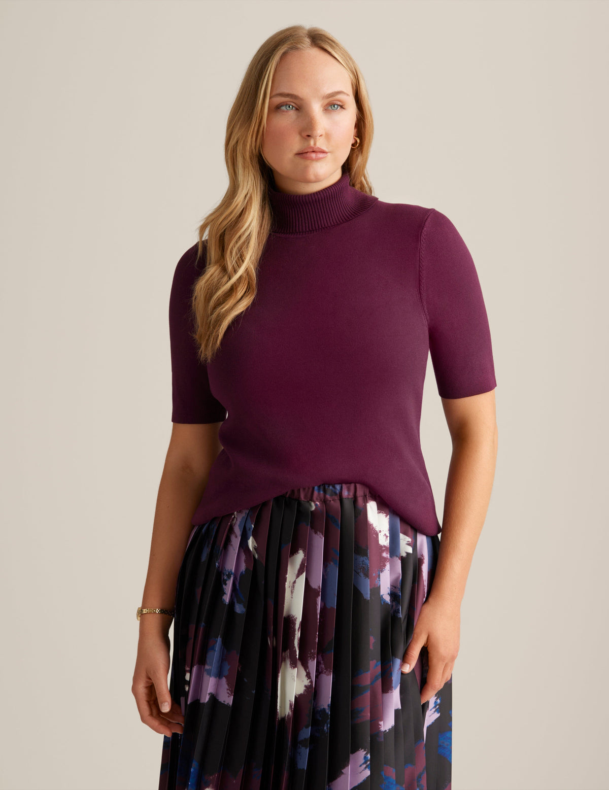 Anne Klein Deep Plum Half Sleeve Turtleneck