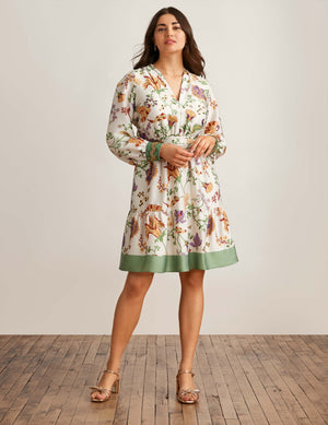 Anne Klein Ivory Shell Multi Soft V Neck Tiered Dress