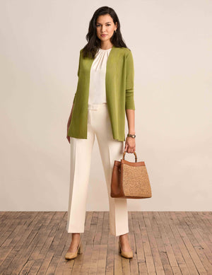 Anne Klein Leafy Green Carmel Kissing Front Cardigan - Sale