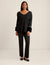 Anne Klein Anne Black Fur Cuffed V Neck Top