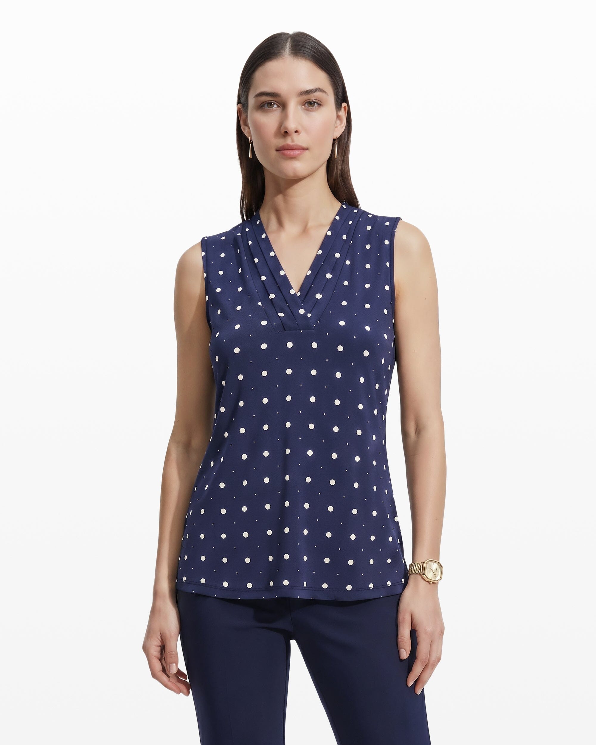 Anne Klein Printed Ity Triple Pleat Top