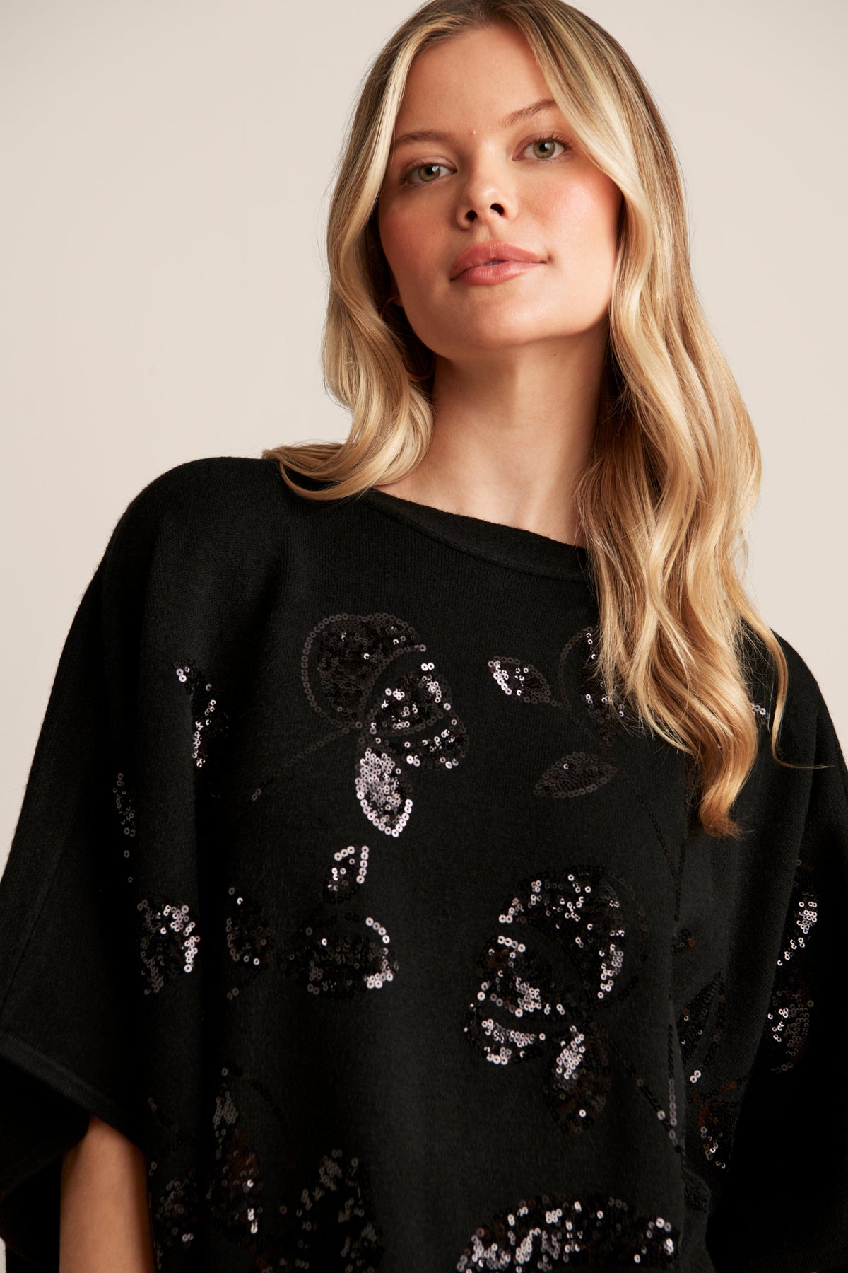 Anne Klein  Floral Sequin Poncho