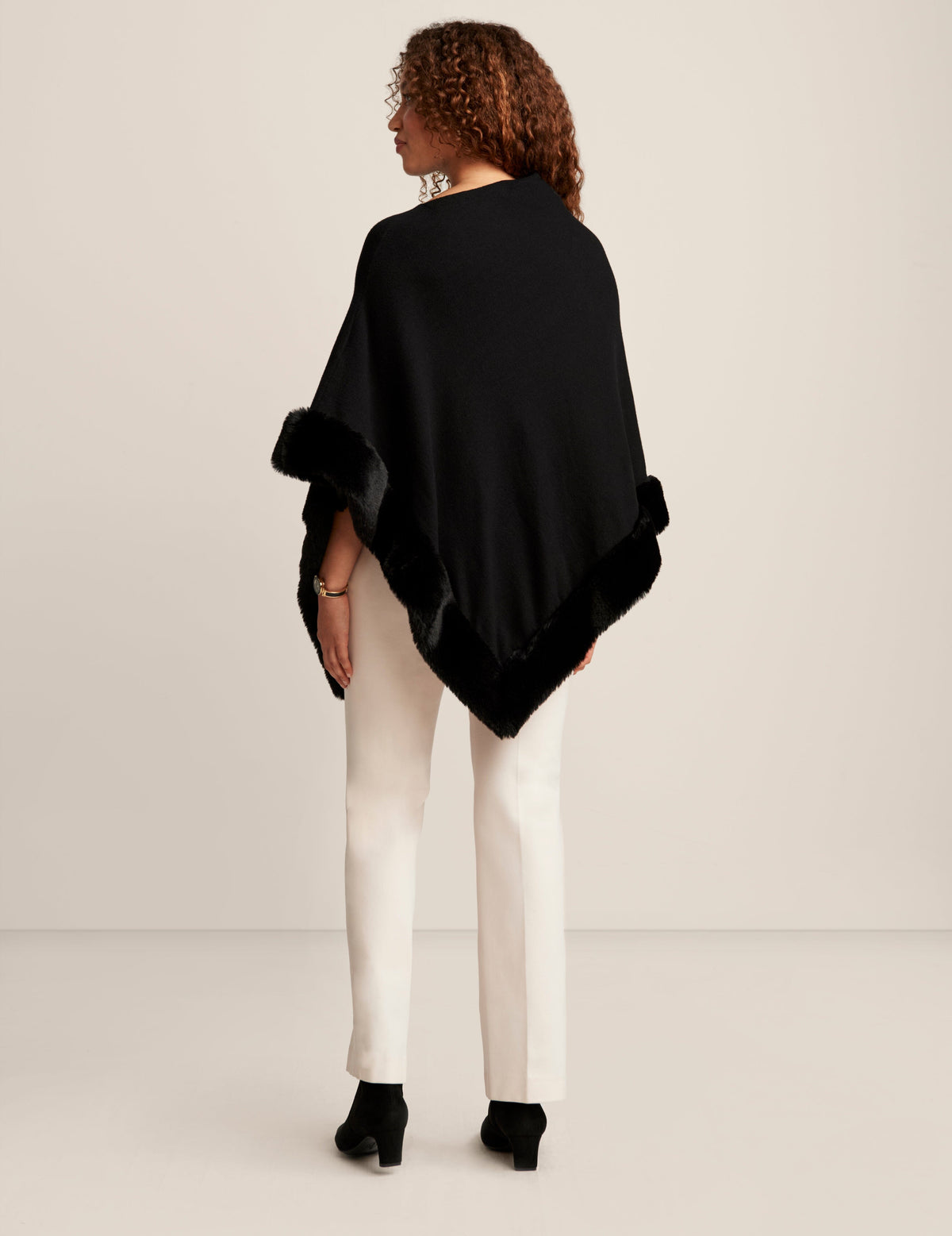 Anne Klein  Fur Trim Poncho Cape