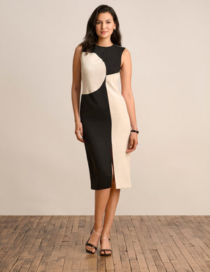 Anne Klein Anne Black/Pink Tint High Neck Color Block Dress  - Sale