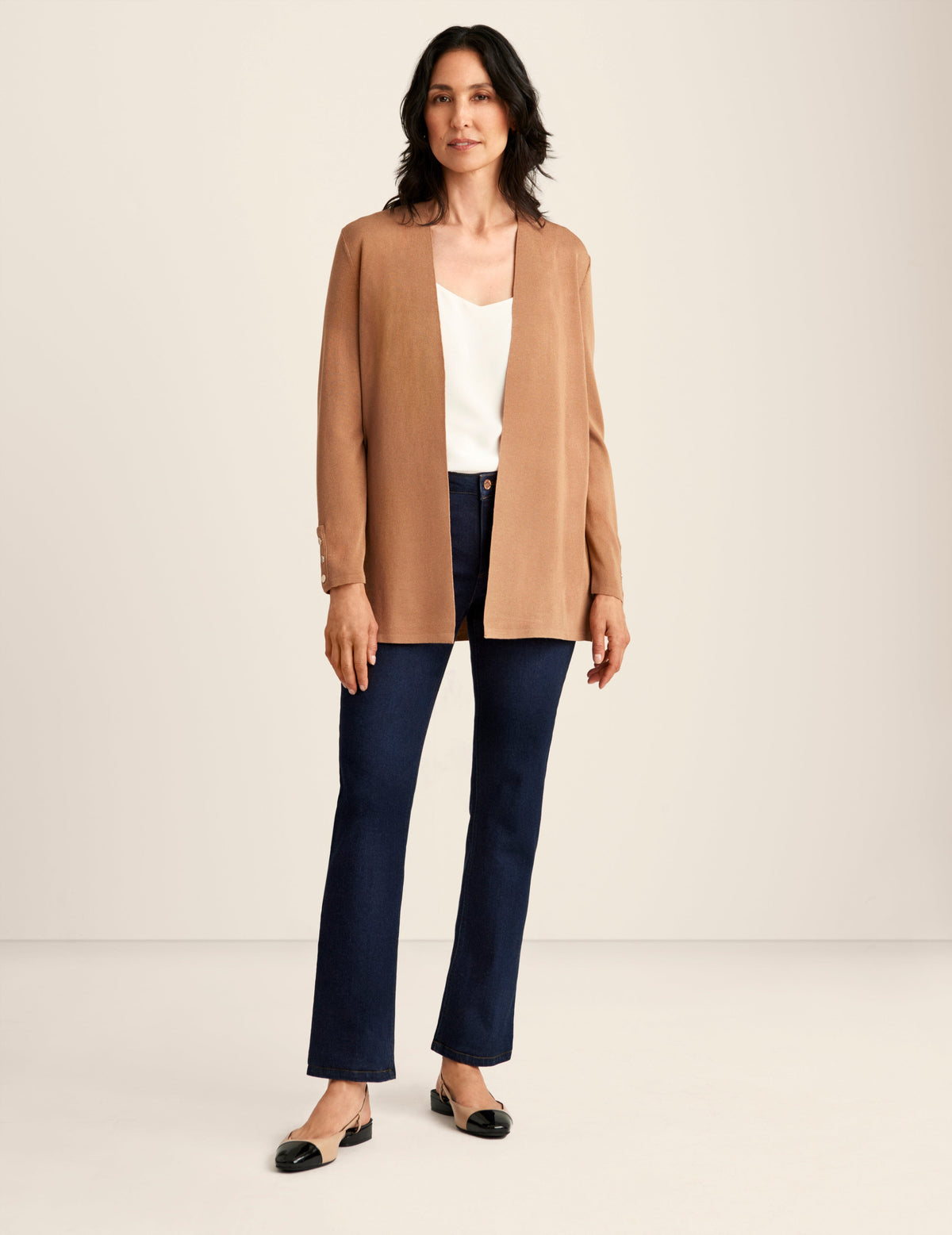 Anne Klein Vicuna Carmel Self Edge Kissing Front Cardigan - Sale