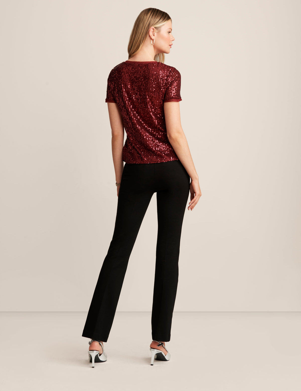 Anne Klein  Sequin Mesh Short Sleeve Tee