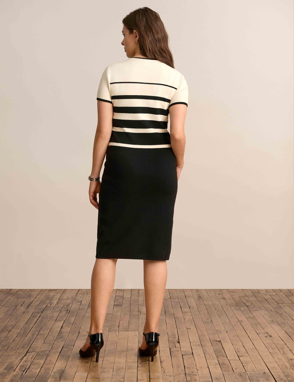 Anne Klein  Multi Stripe Short Sleeve Crew Neck Dress