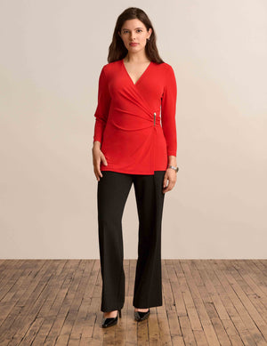 Anne Klein Bright Crimson Asymmetric Wrap Top