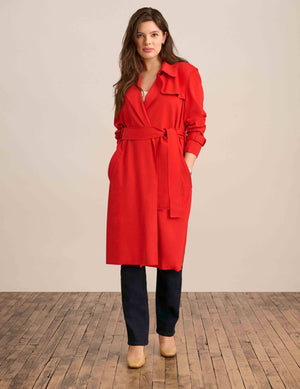 Anne Klein Bright Crimson Collection Compression Long Trench Jacket