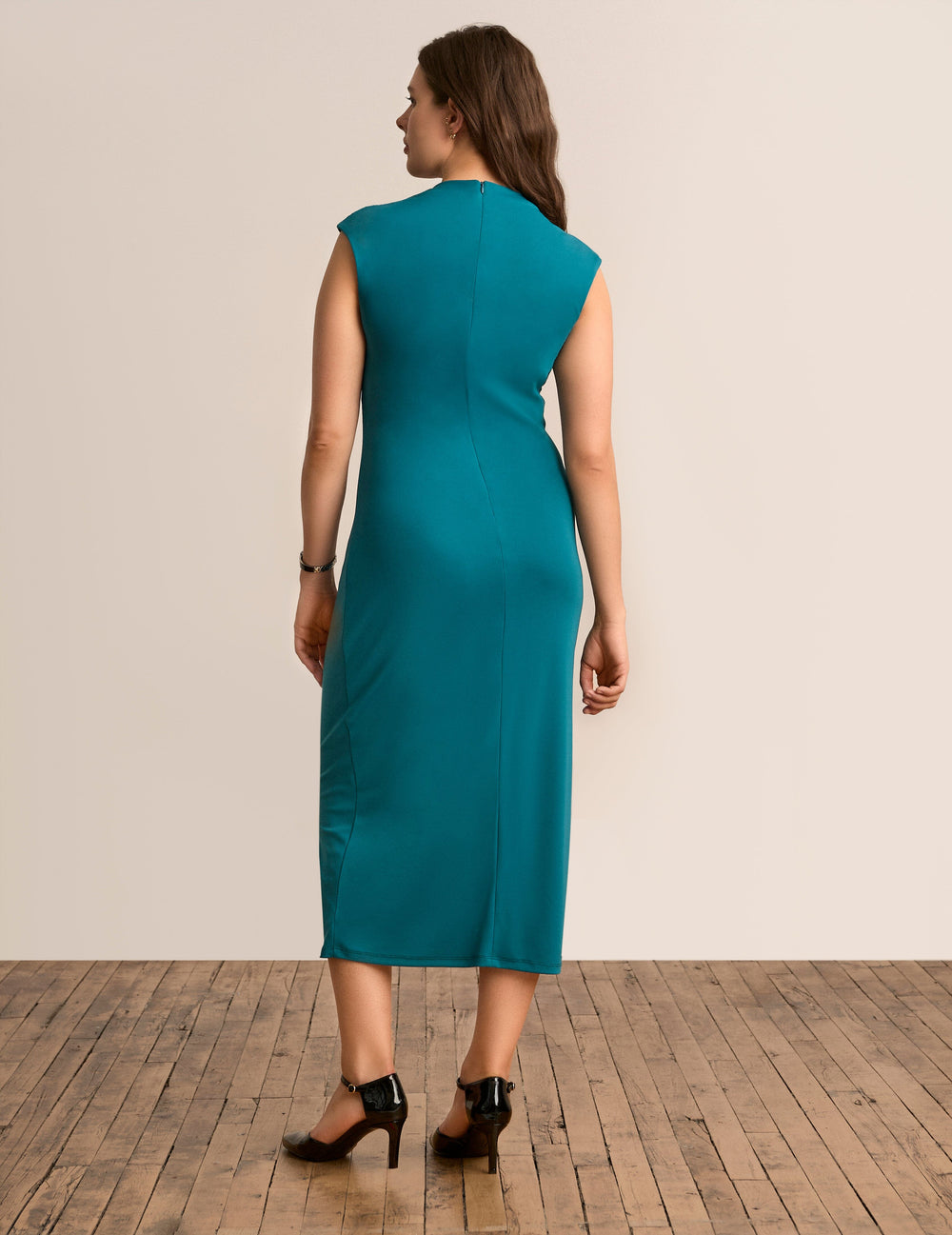 ANNE KLEIN Soft Stretch Solid Serenity Sharkbite Hem Tank Midi Dress