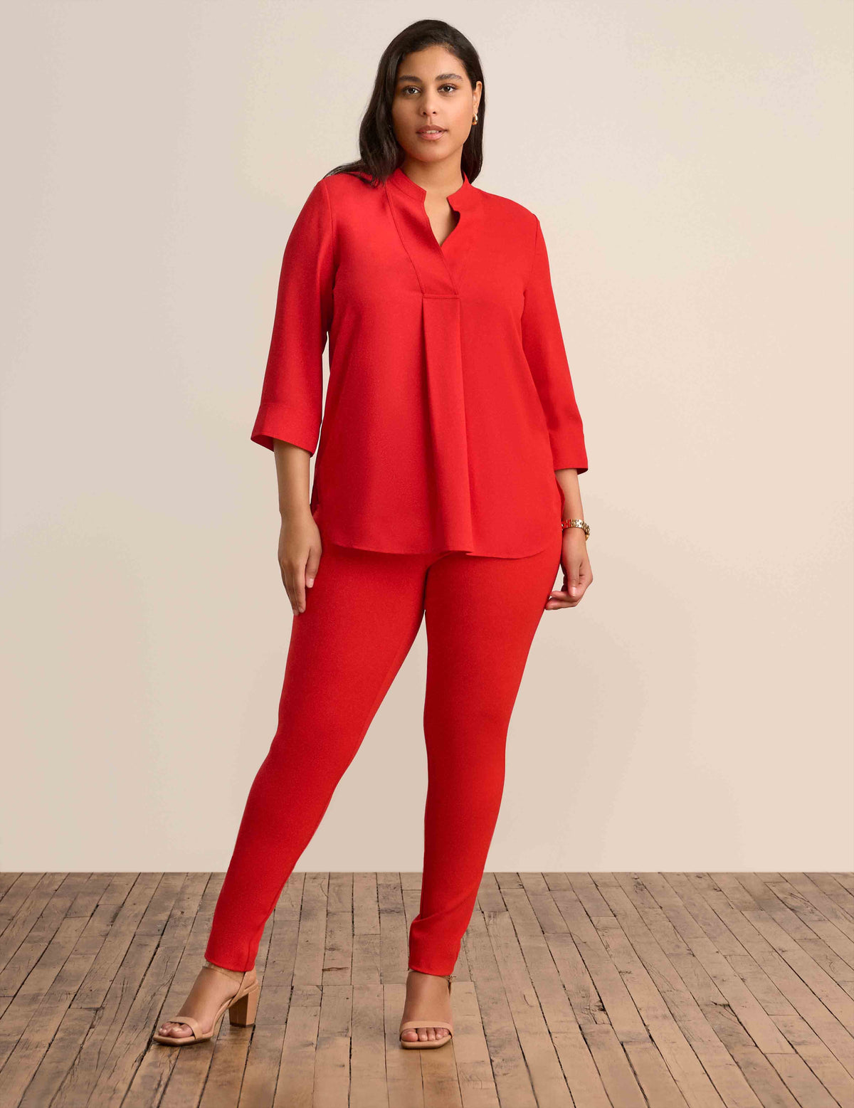 Anne Klein Bright Crimson V Neck Tunic