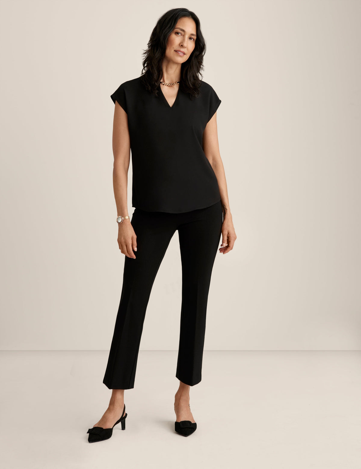 Anne Klein Anne Black Short Sleeve Blouse With Bateau Neckline