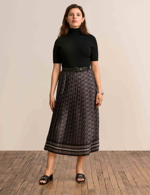 Anne Klein Anne Black Multi Pull On Pleated Skirt