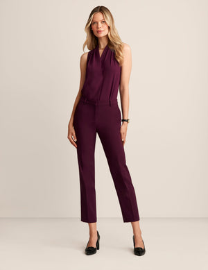 Anne Klein Deep Plum Sleeveless Pleated Shoulder Blouse