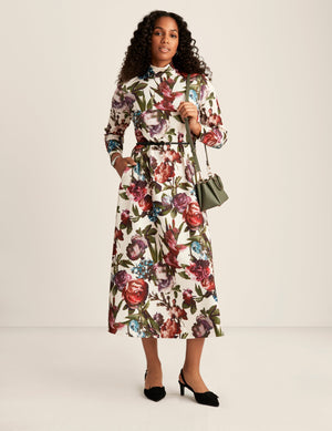 Mock Neck Printed Midi Dress Anne Klein