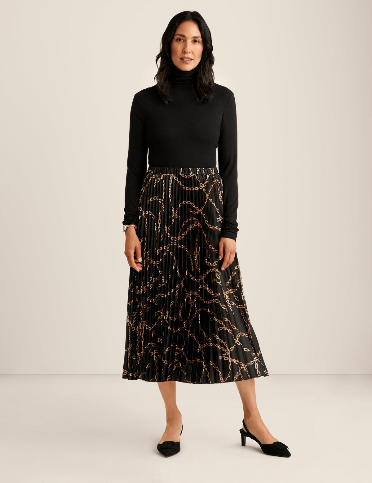 Anne Klein Anne Black Mulit Pull on Pleated Skirt