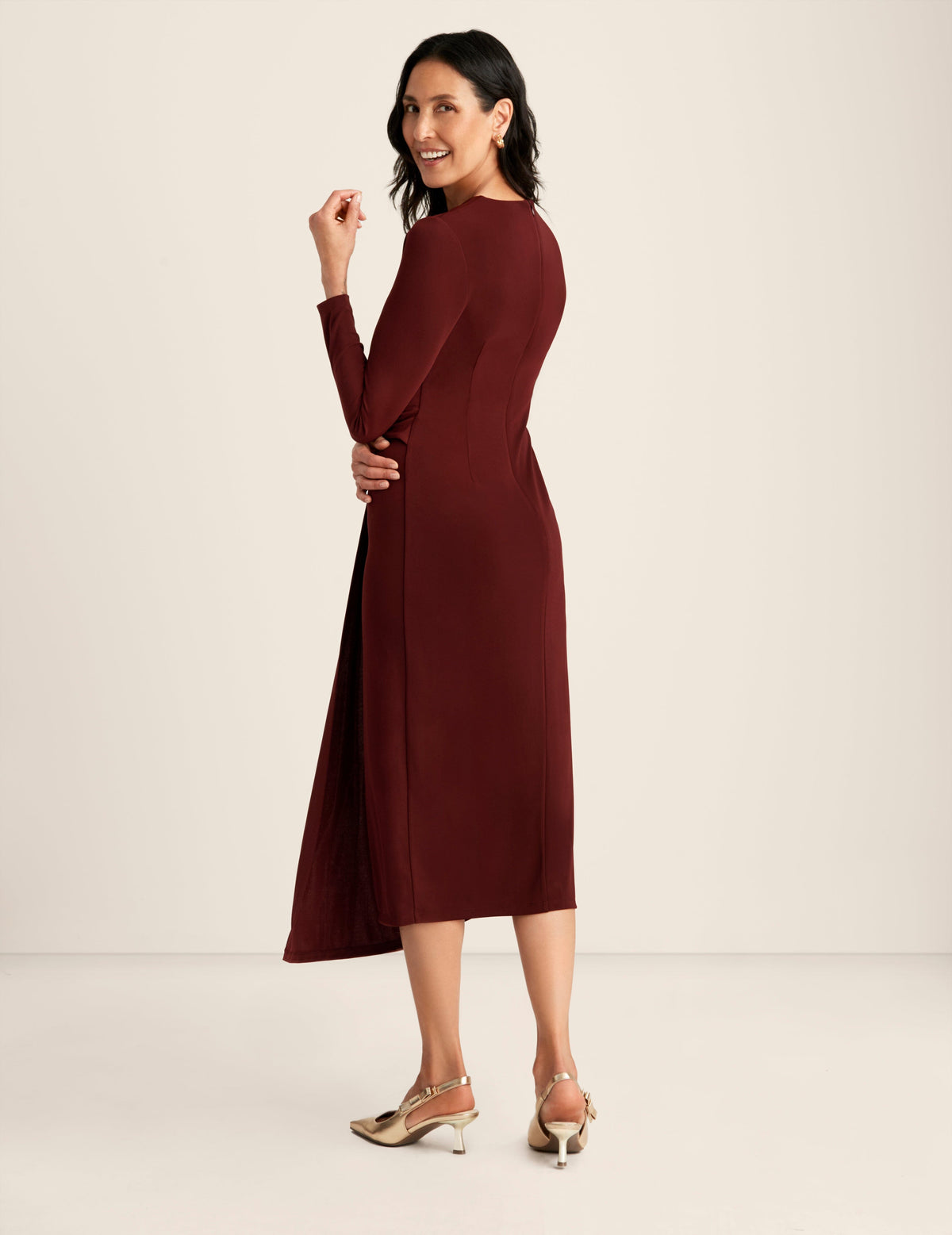 Anne Klein  Shirred O Ring Midi Dress