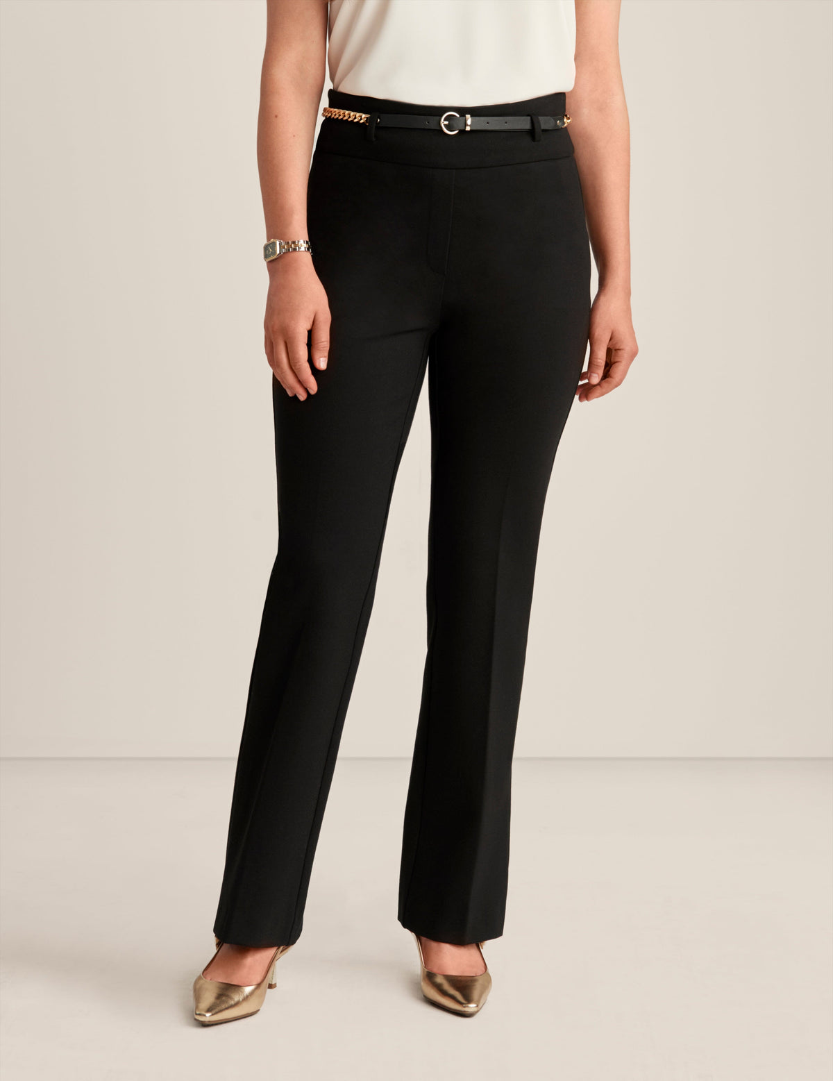 Anne Klein Anne Black High Rise Pull On Chain Belt Trouser