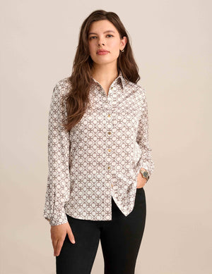 Anne Klein Anne White Multi Long Sleeve Button Down Blouse