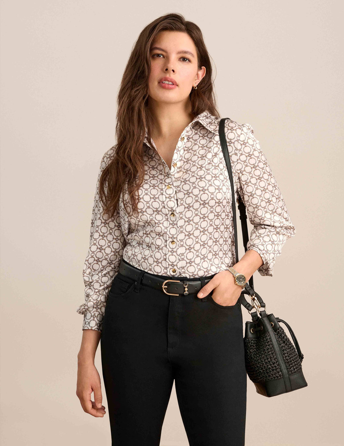 Anne Klein  Long Sleeve Button Down Blouse