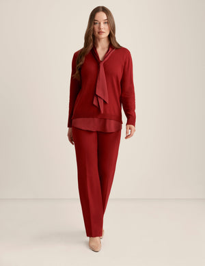 Anne Klein Titian Red Tie Neck Shirttail Top