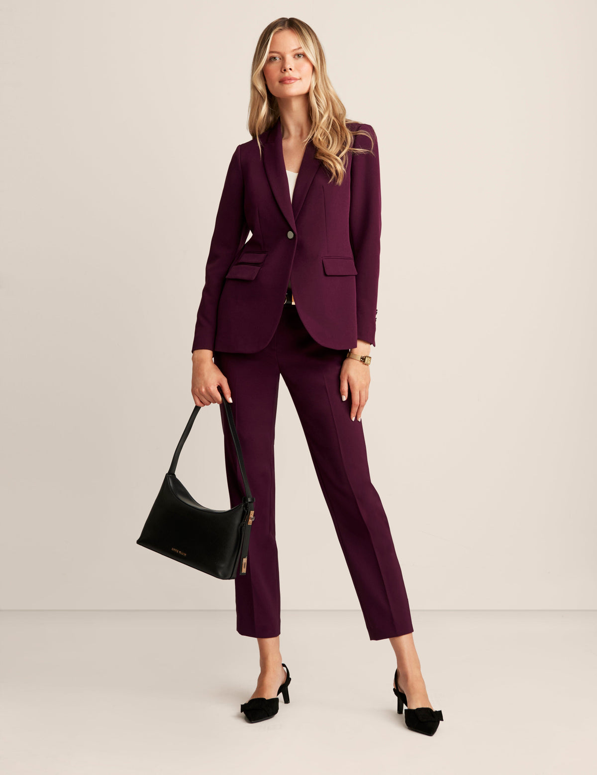 Anne Klein Deep Plum Anne Stretch Triple Pocket Jacket