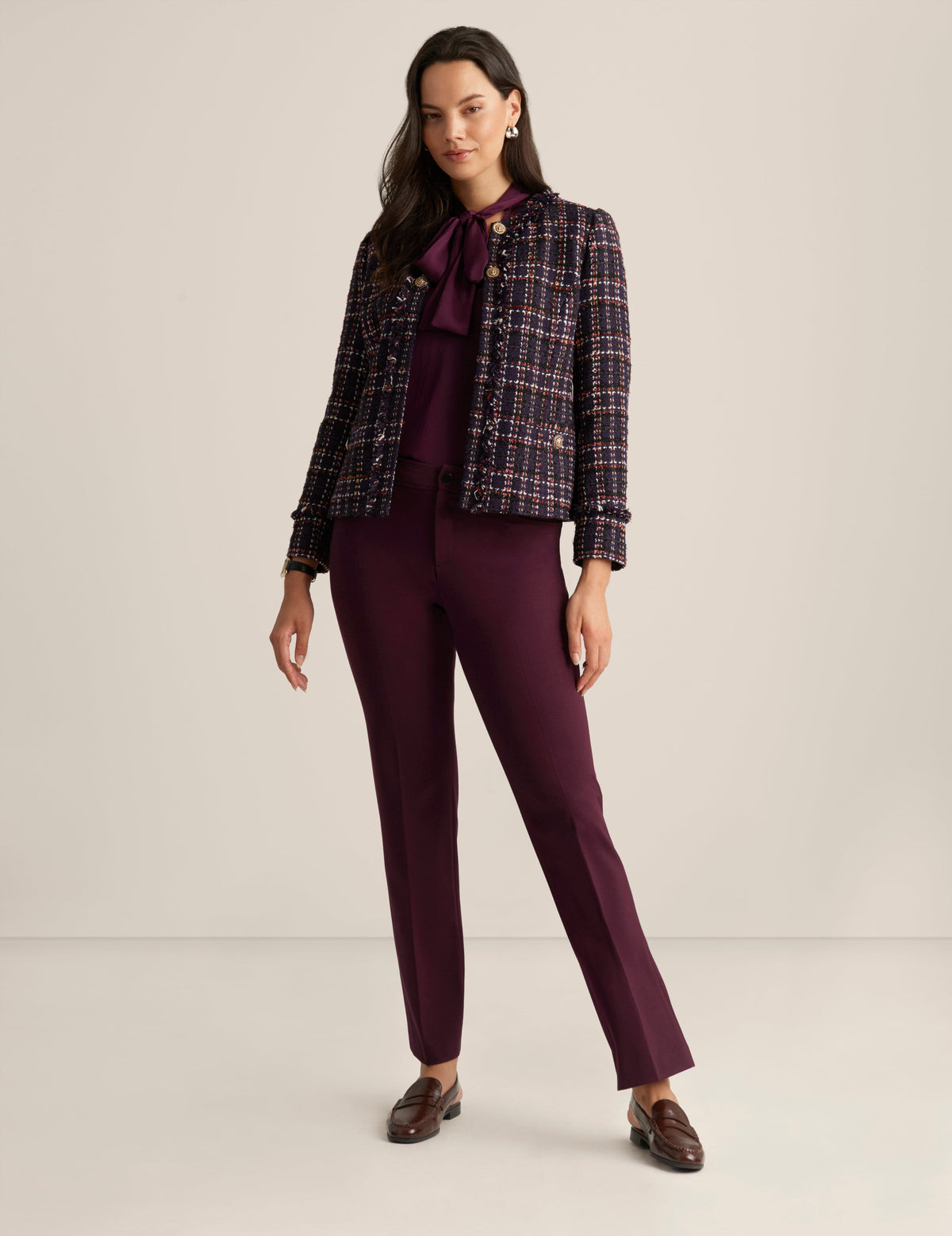 Anne Klein Royal Purple Multi Tweed Fringe Jacket