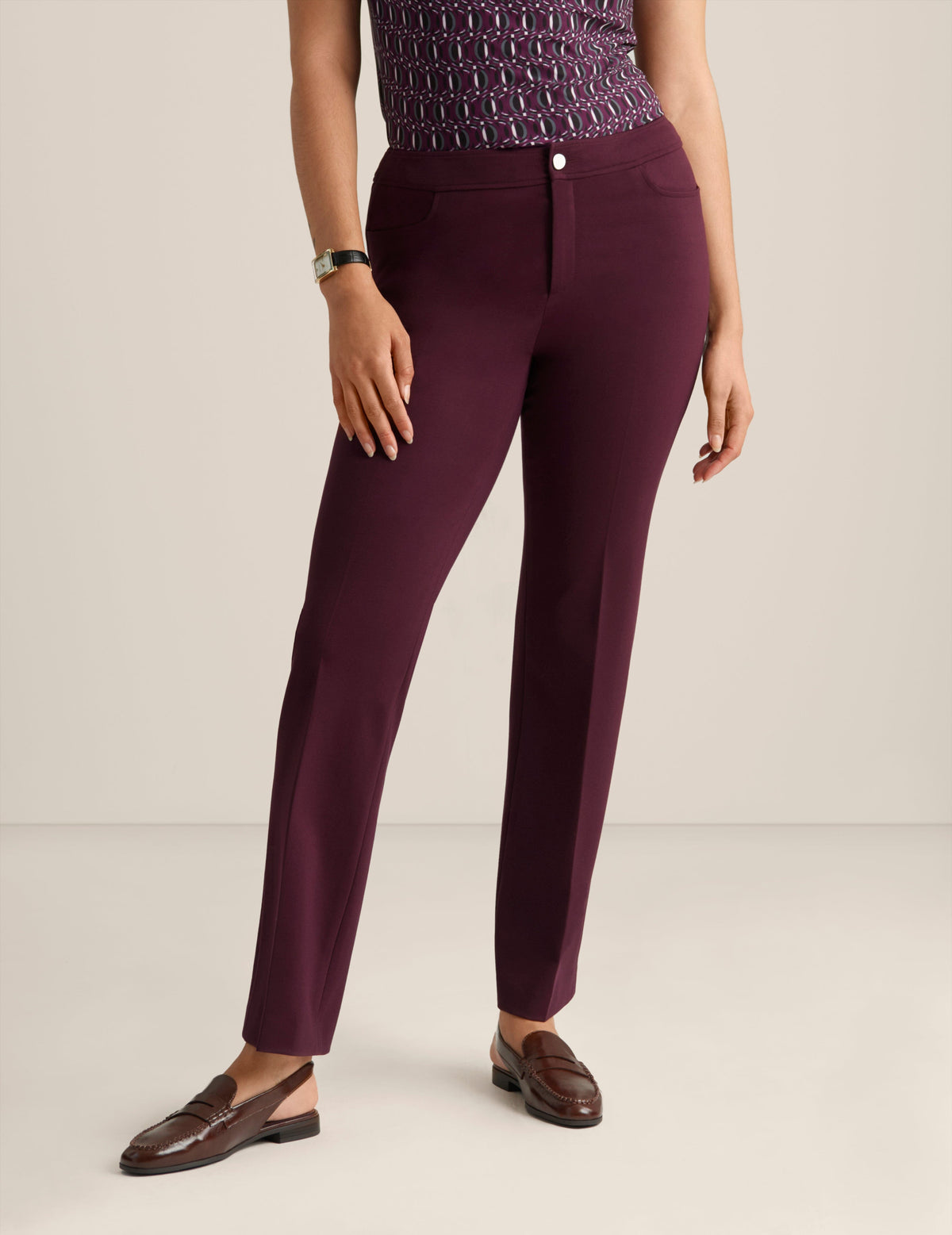 Anne Klein Deep Plum Fly Front Bootleg - Sale