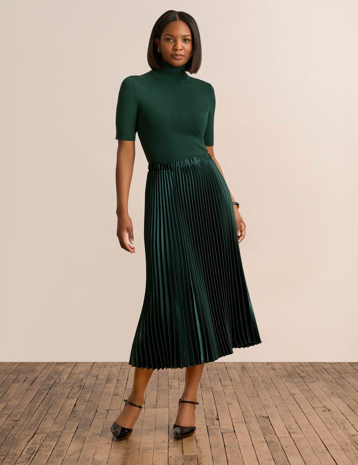 Anne Klein Pine Forest Pull On Pleated Skirt