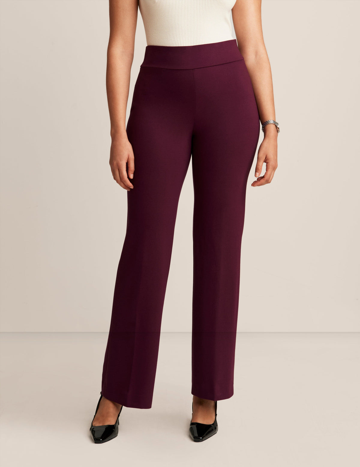 Anne Klein Deep Plum Pull On Wide Leg