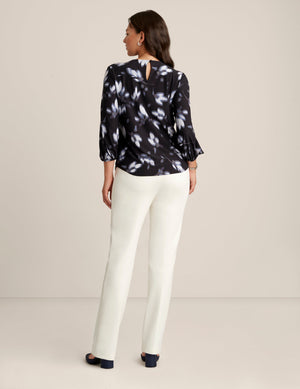 Anne Klein  Printed Pleat Neck Blouson Top