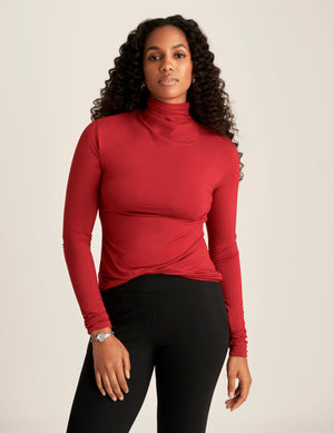 Anne Klein Titian Red Rayon Spandex Jersey Seamless Turtleneck