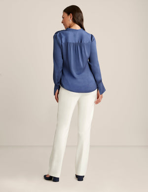 Anne Klein  Long Sleeve V Neck Pleat Front Blouse