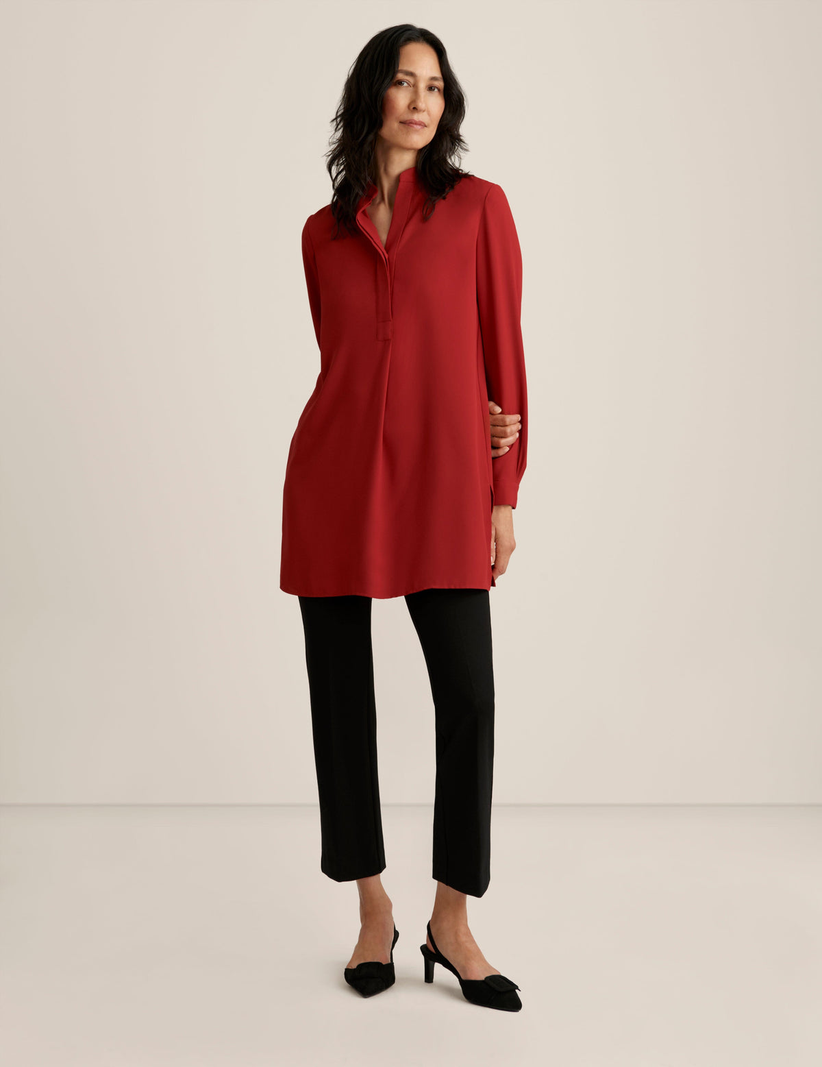 Anne Klein Titian Red Long Sleeve Popover Blouse