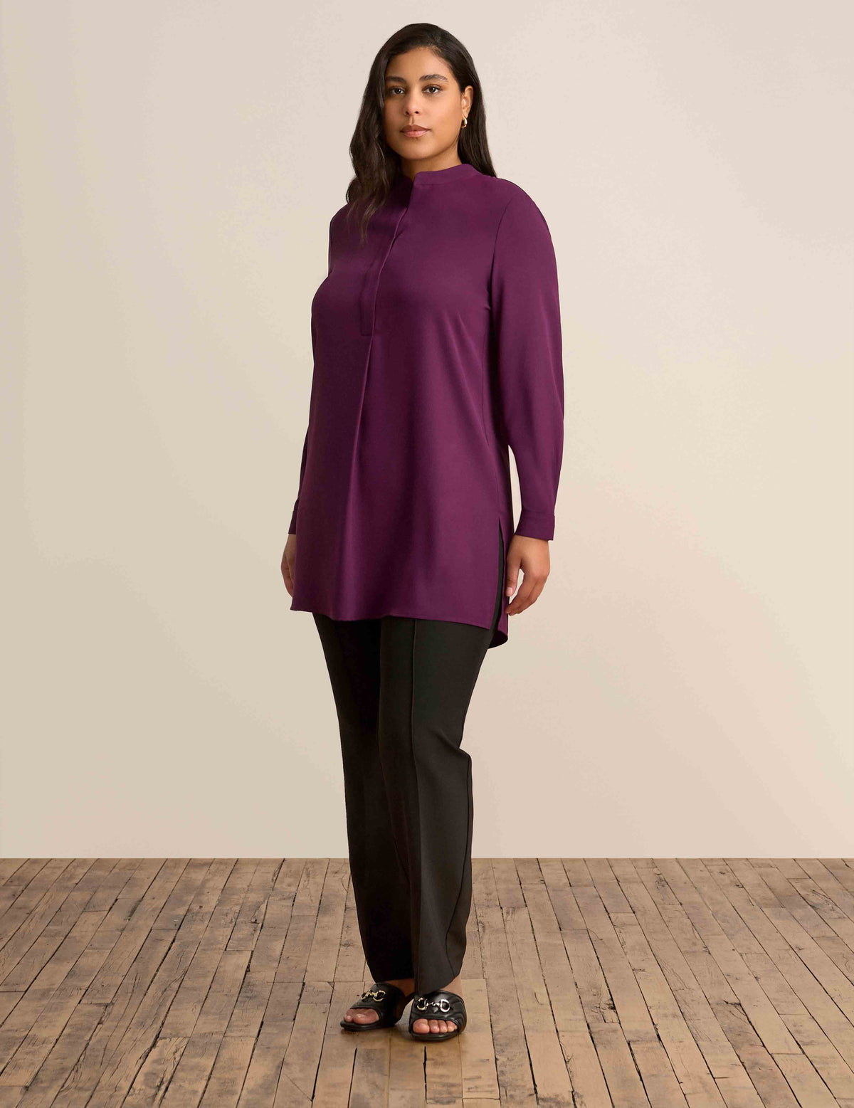 Anne Klein  Long Sleeve Popover Blouse