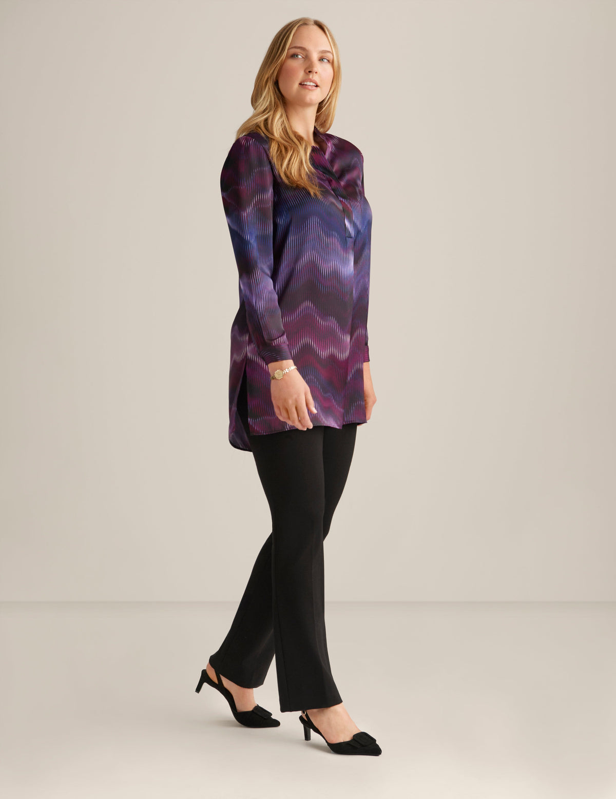 Anne Klein Deep Plum Multi Popover Blouse