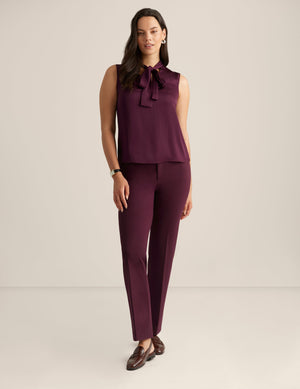 Anne Klein Deep Plum Sleeveless Tie Neck Blouse