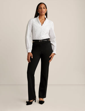 Anne Klein Bright White/Anne Blk Long Sleeve Ruffle Button Down Shirt