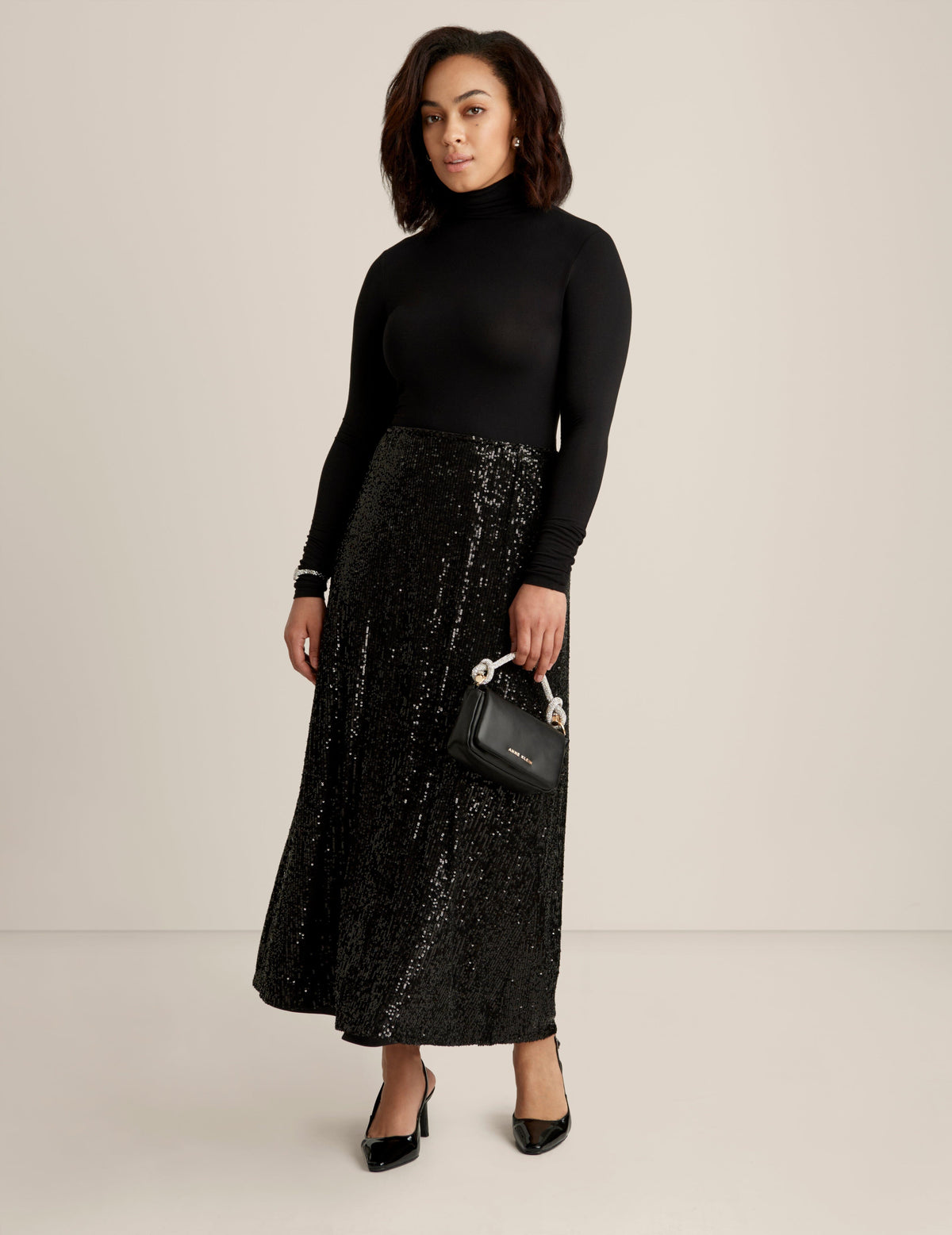 Anne Klein Anne Black Pull On Maxi Flared Skirt