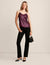 Anne Klein Deep Plum Linear Sequin Mesh V Neck Cami