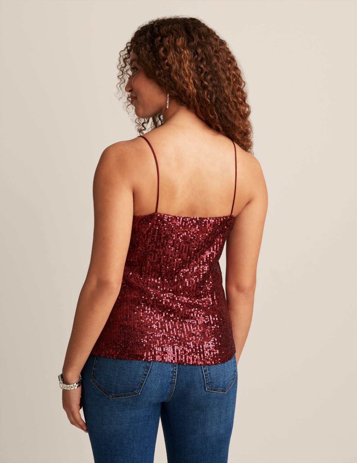 Anne Klein  Linear Sequin Mesh V Neck Cami