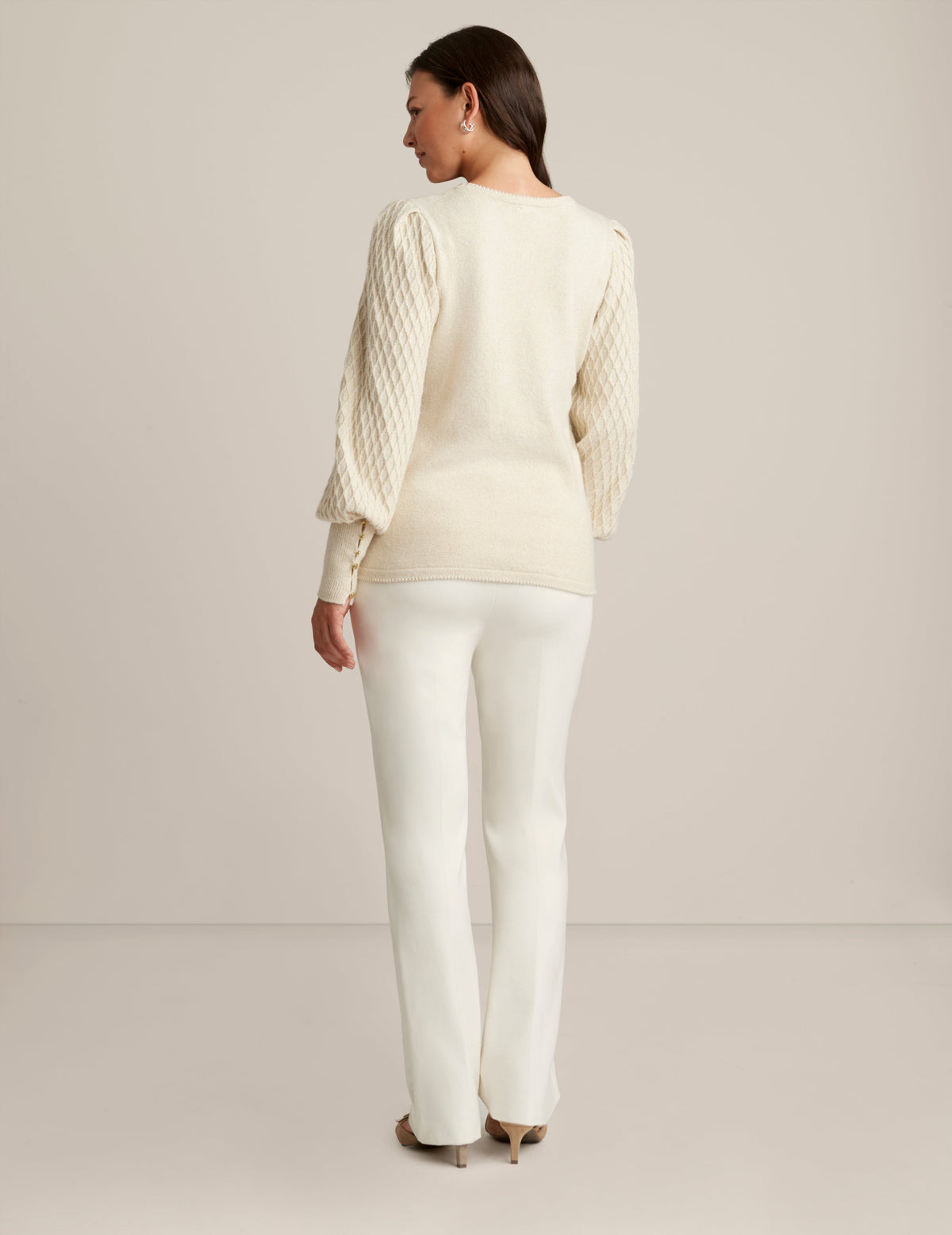 Anne Klein  Lurex Crew Neck With Puff Sleeves