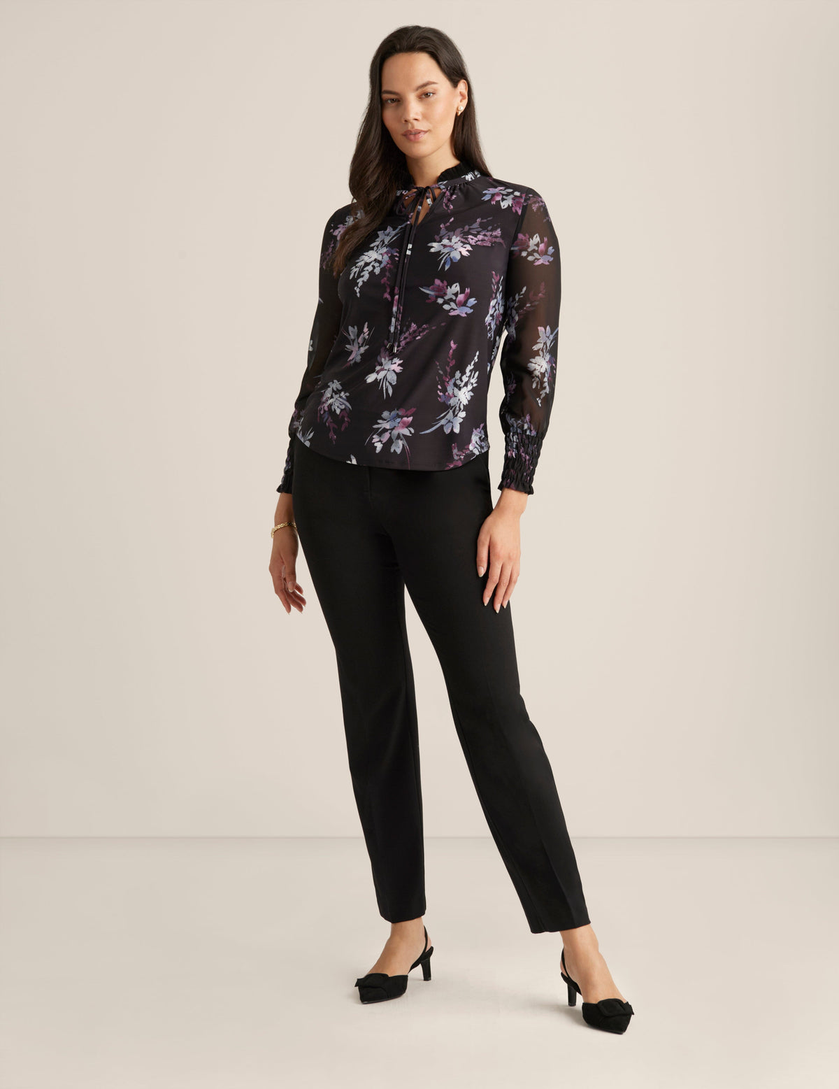 Anne Klein Anne Black Multi Pleated Chiffon Blouse - Sale