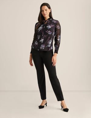 Anne Klein Anne Black Multi Pleated Chiffon Blouse