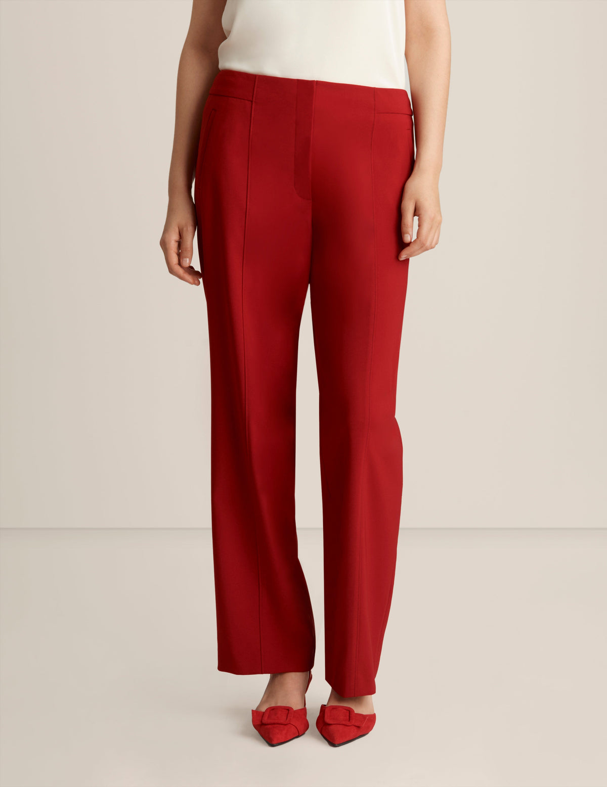 Anne Klein Titian Red Fly Front High Rise Welt Pocket Pants