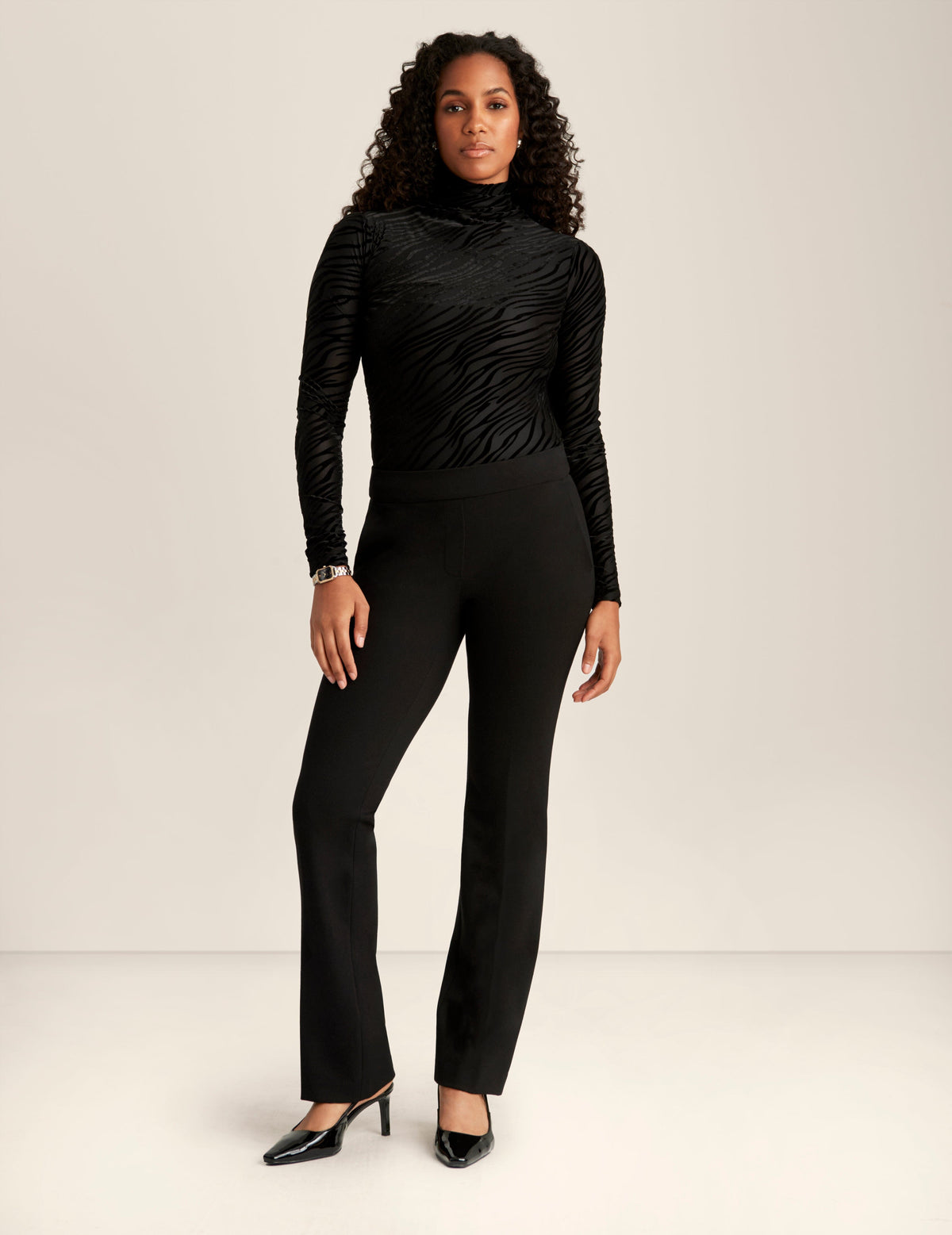 Anne Klein Anne Black Velvet Burnout Seamless Turtleneck