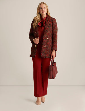 Anne Klein Titian Red Multi Tweed Long Faux Double Breasted Jacket