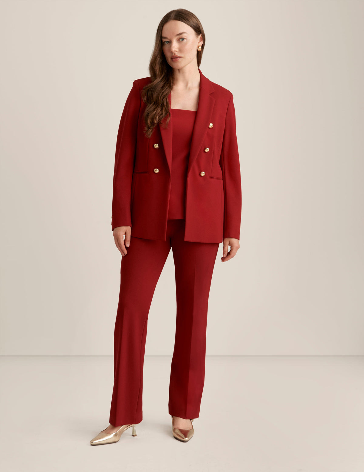 Anne Klein Titian Red Compression Faux Double Breasted Jacket