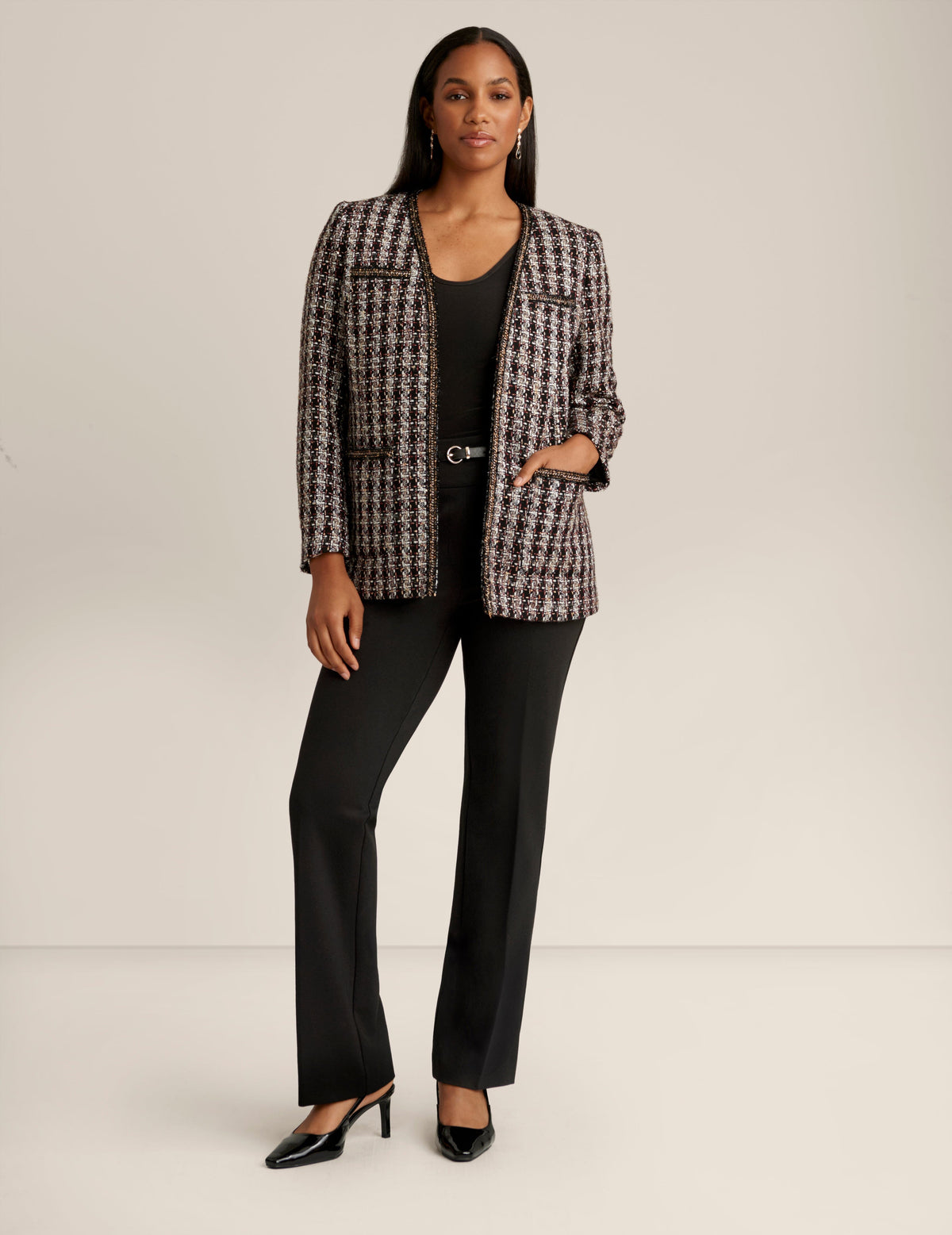 Anne Klein Anne Black Multi Tweed Cardigan Jacket