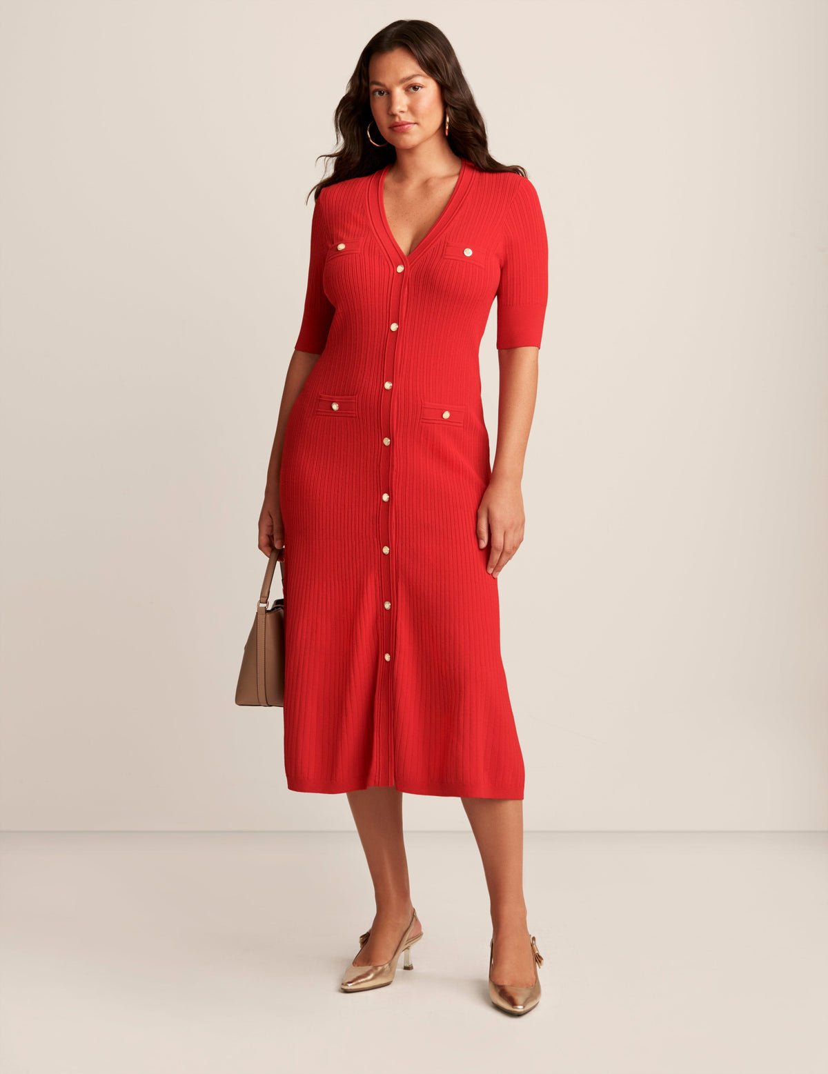 Anne Klein Poppy Button Front Midi Dress